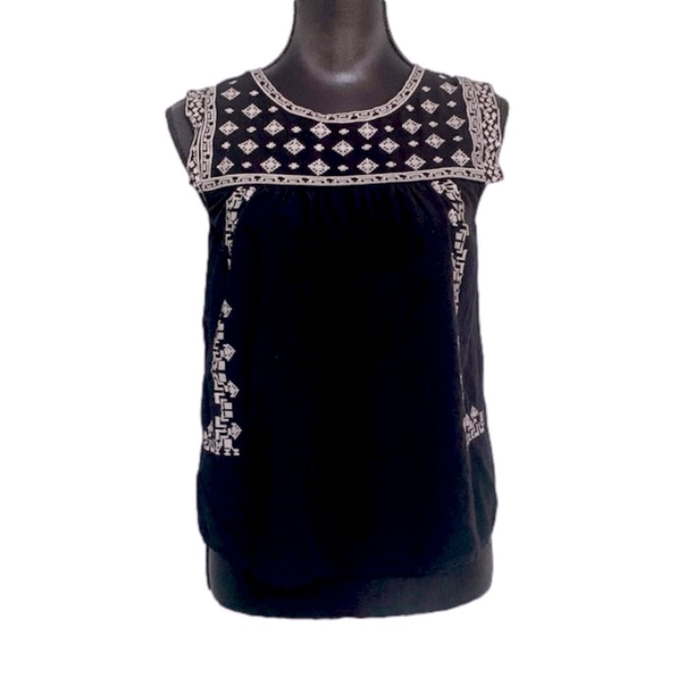 Buttons Boho Embroidered Sleeveless Blouse Top Size Small